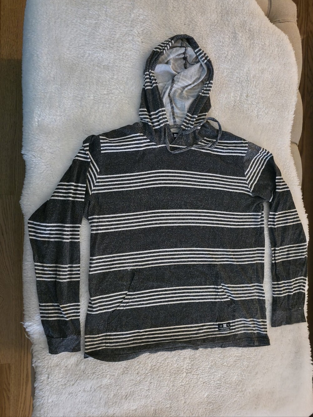 DC Shoes Long Sleeve Hooded Shirt Striped Skater Mens Small